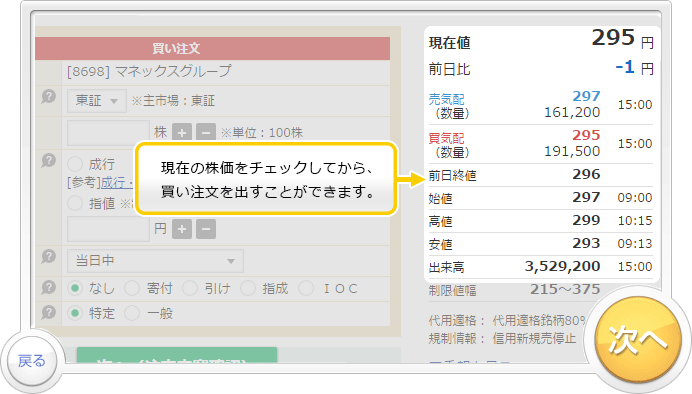 「買い注文」のお取引デモです。