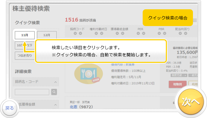 「株主優待検索」のお取引デモです。