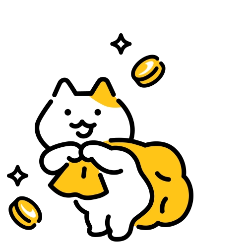 コインを袋いっぱいにして担いでいるNISA猫