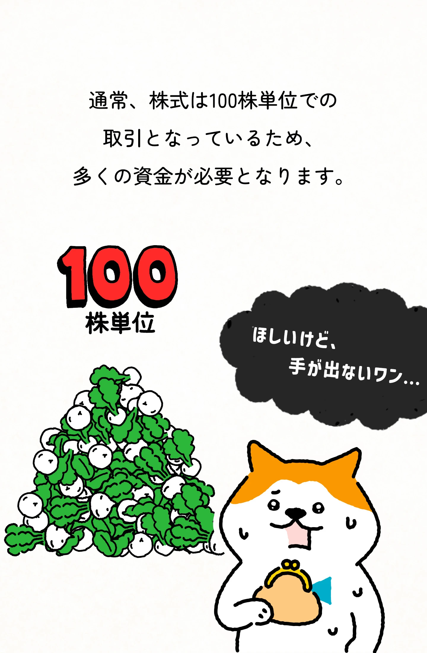 通常、株式は100株単位での取引となっているため、多くの資金が必要となります。