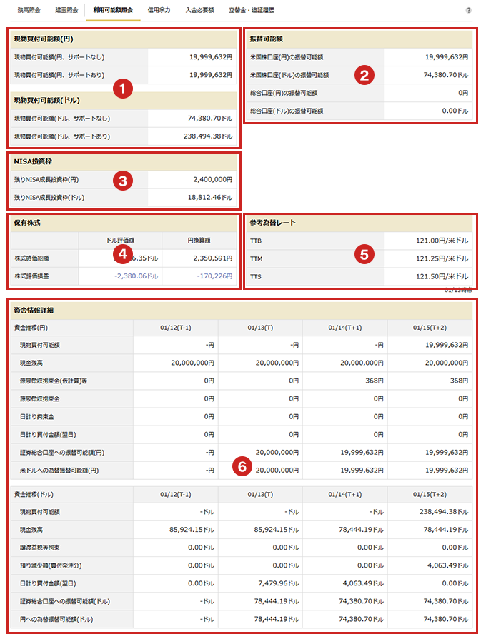 利用可能額照会キャプチャ