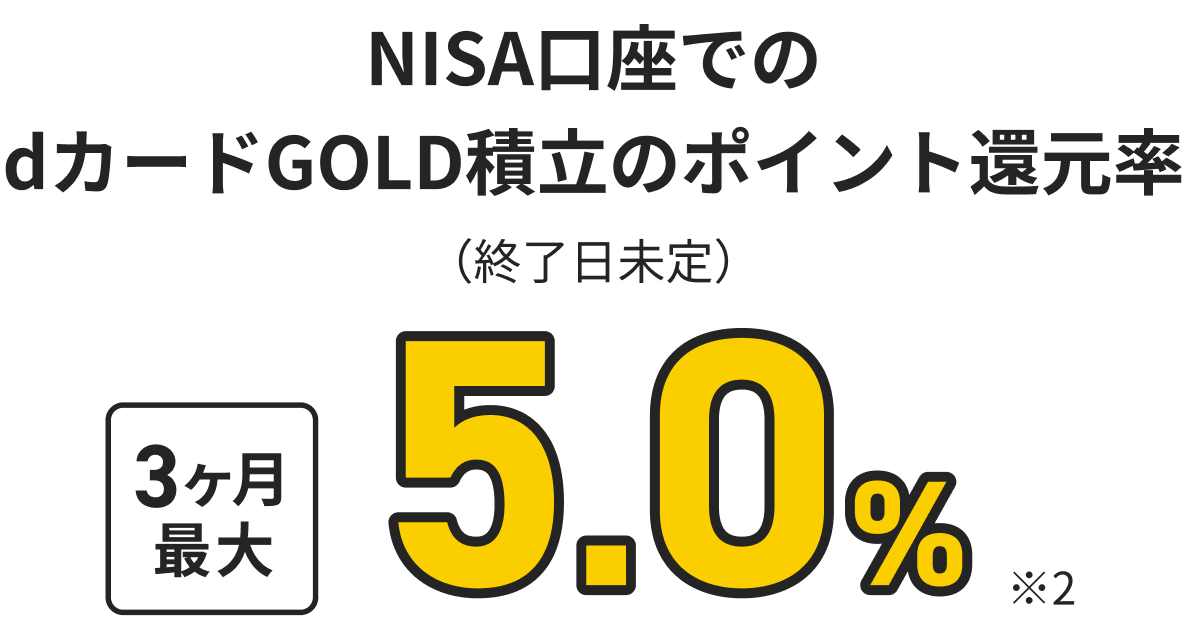 dカード積立のポイント還元率 dカード PLATINUM3ヶ月間最大10% dカード GOLD3ヶ月間最大5.0%