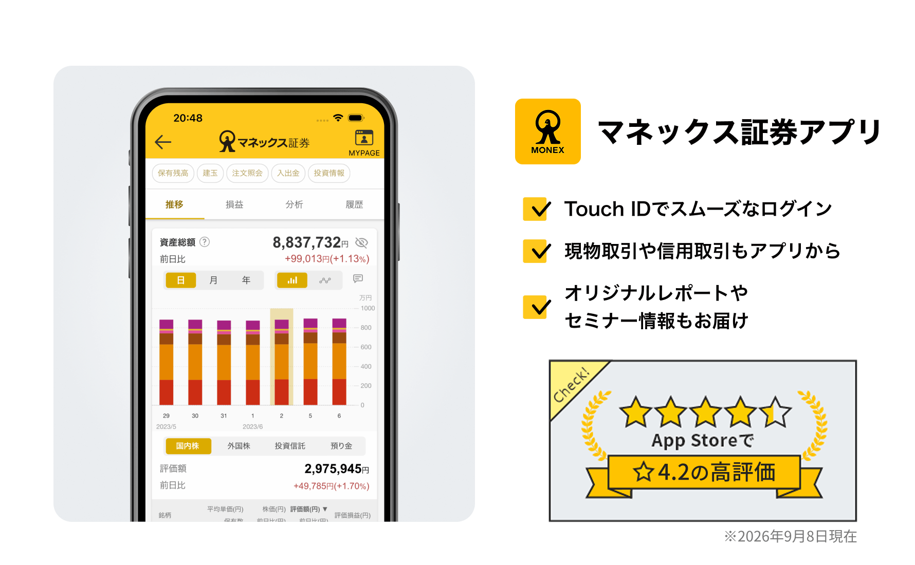 マネックス証券アプリのスライド