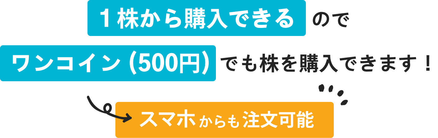 １株から購入できるのでワンコイン (500円)でも株を購入できます！スマホからも注文可能