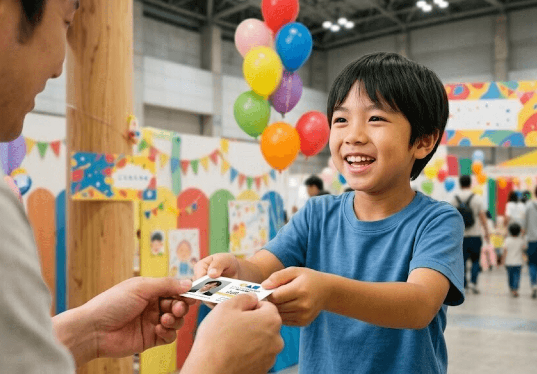 未来名刺を渡す子ども