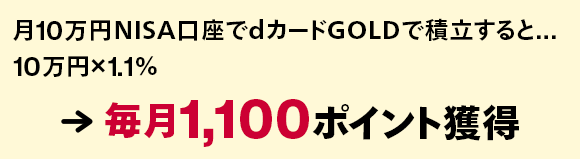 月10万円NISA口座でdカードGOLDで積立すると...10万円×1.1％→毎月1,100ポイント獲得