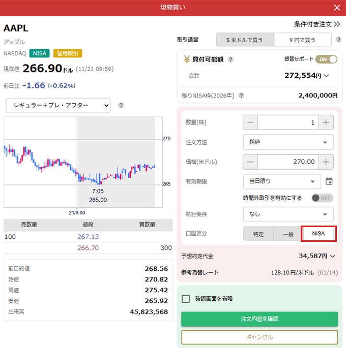 現物買い画面キャプチャ