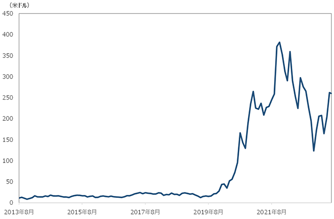 テスラ（TSLA）の株価推移グラフ