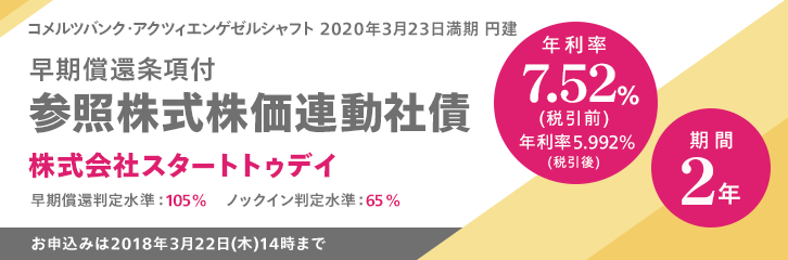 年利率7.52％（税引前）　スタートトゥデイ株価連動社債