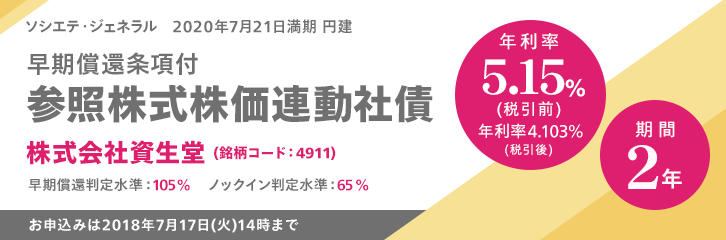 年利率5.15％（税引前） 資生堂株価連動社債