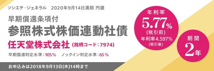年利率5.77％（税引前） 任天堂株価連動社債