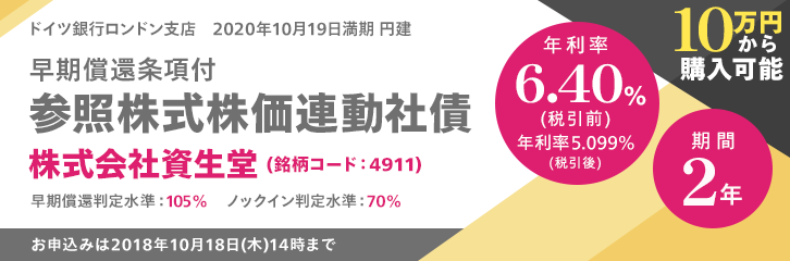 年利率6.40％（税引前） 資生堂 株価連動社債