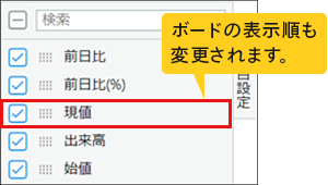 項目設定の項目一覧キャプチャ。移動後の表示。