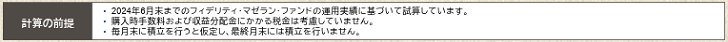 計算の前提：2024年6月末までのフィデリティ・マゼラン・ファンドの運用実績に基づいて試算しています。購入時手数料および収益分配金にかかる税金は考慮していません。毎月末に積立を行うと仮定し、最終月末には積立を行いません。