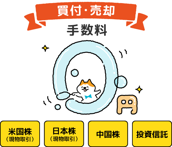 米国株（現物取引）、日本株（現物取引）、中国株、投資信託、買付・売却手数料0円
