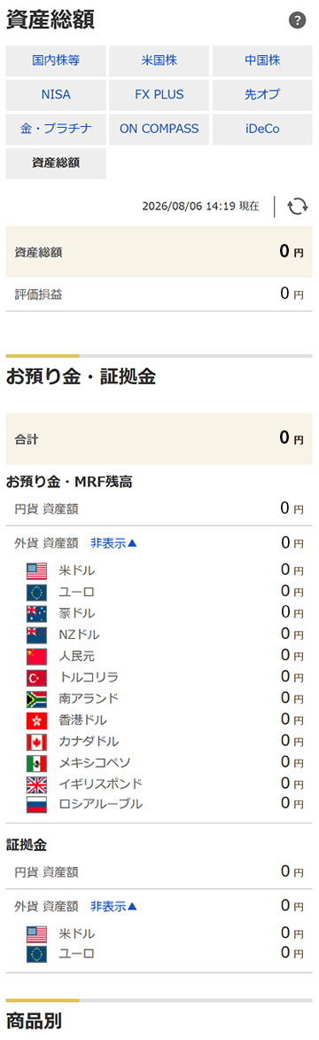 旧画面の保有残高資産総額画面