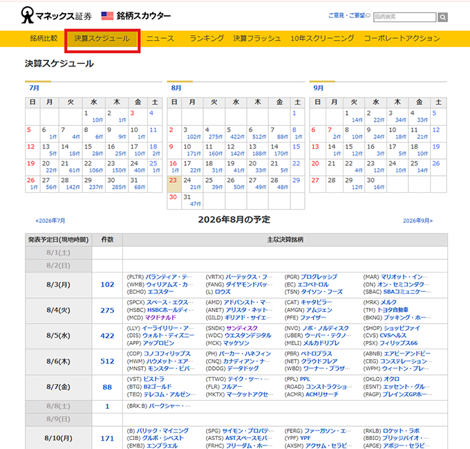 決算スケジュール画面キャプチャ